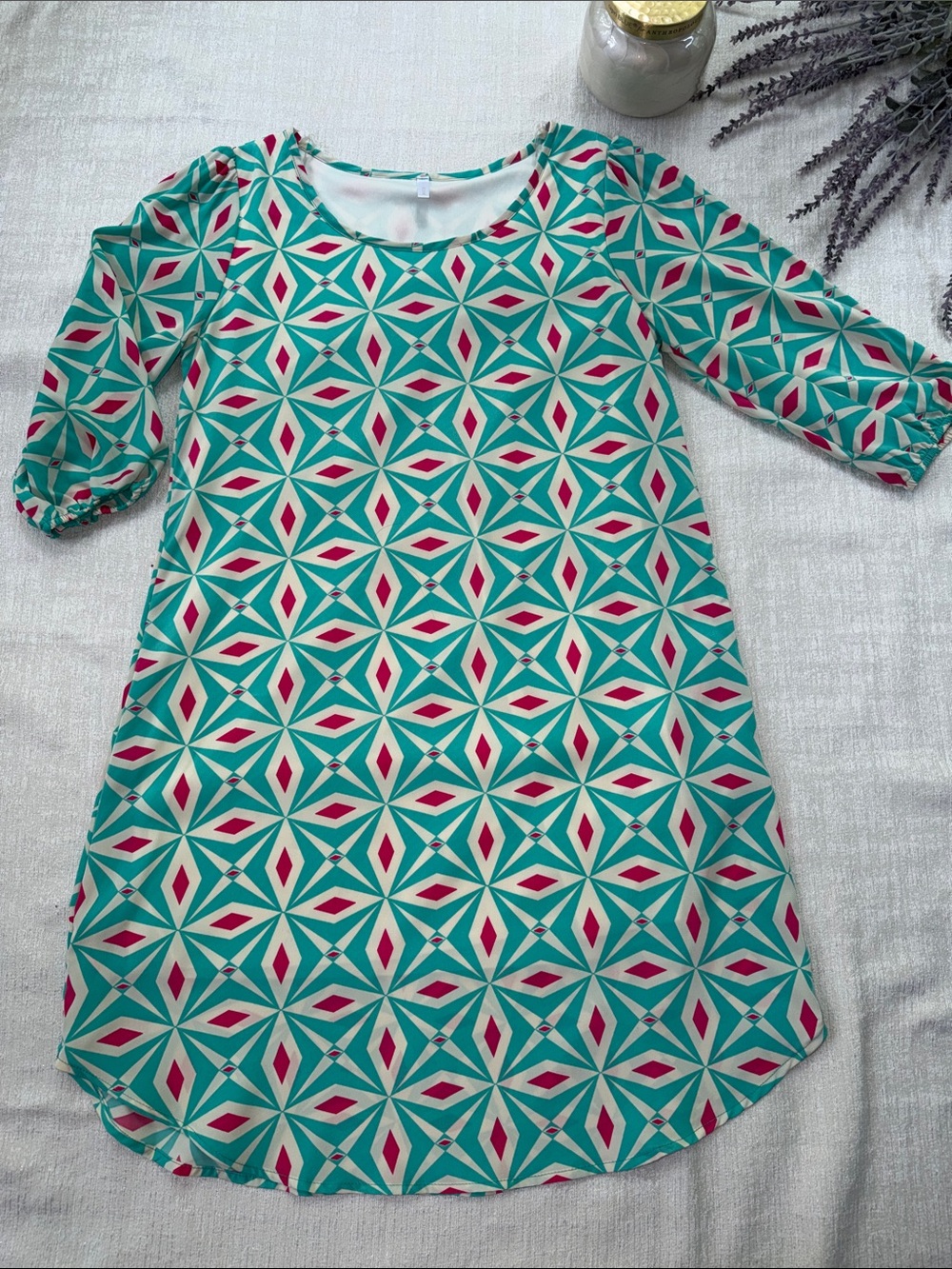 Pink Blush Maternity Teal and Pink Geometric Shift Dress